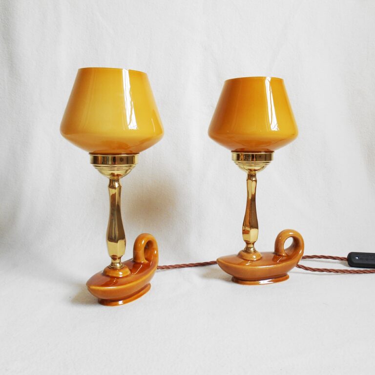 Pair of vintage ochre ceramic lamps