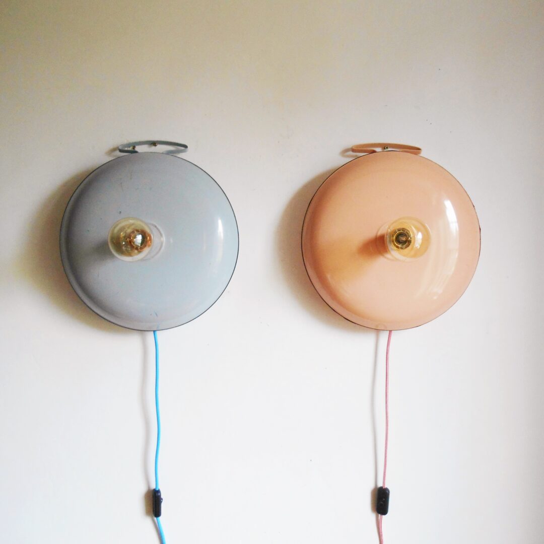 A pair of vintage bed warmer wall lamps by Fiona Bradshaw Designs