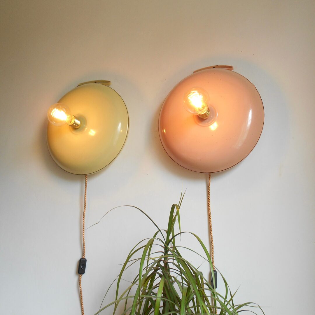 A pair of vintage bed warmer lamps by Fiona Bradshaw Designs