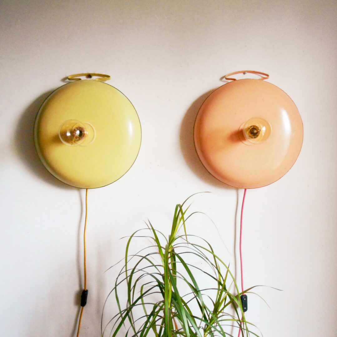 A pair of vintage bed warmer wall lamps by Fiona Bradshaw Designs