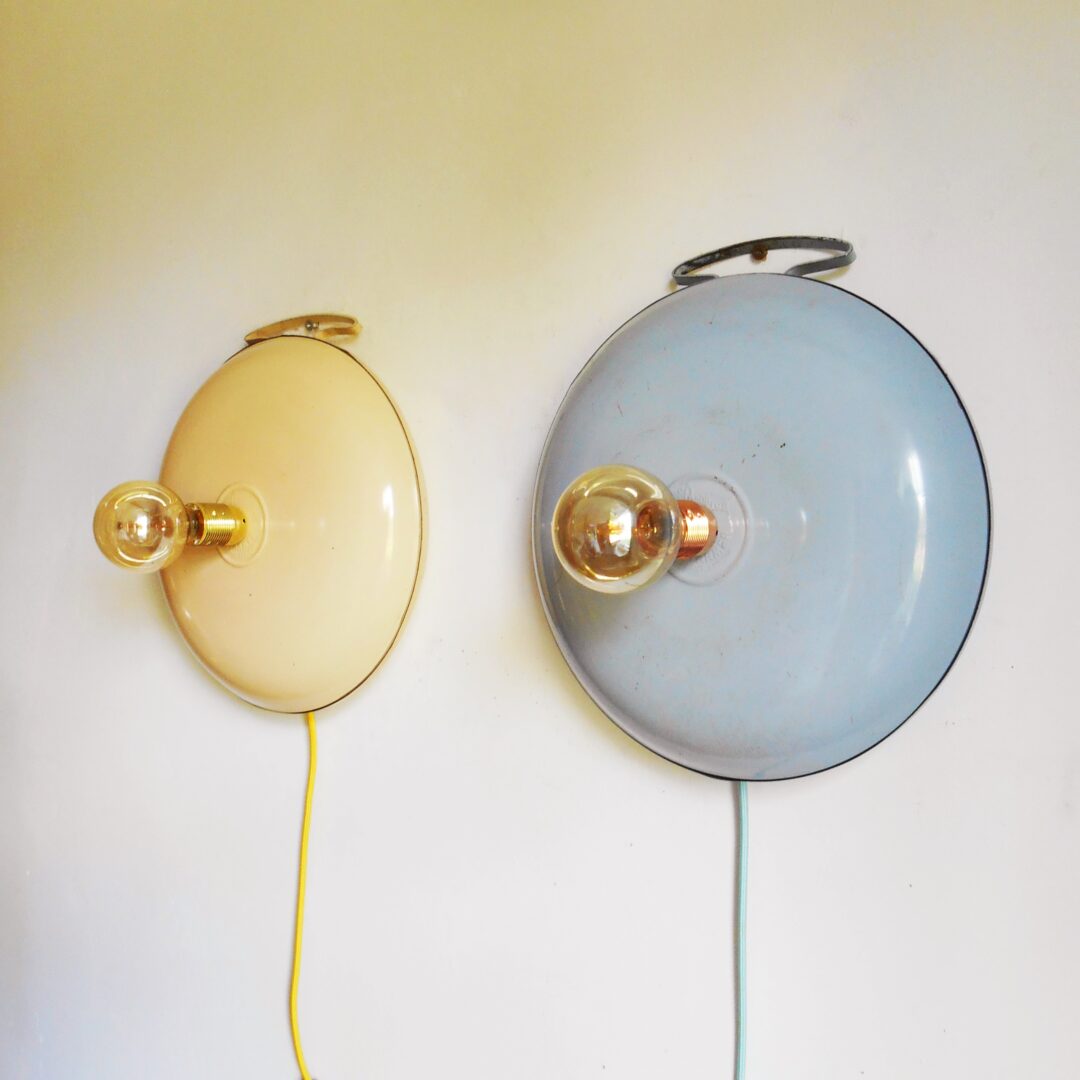 A pair of vintage bed warmer lamps by Fiona Bradshaw Designs