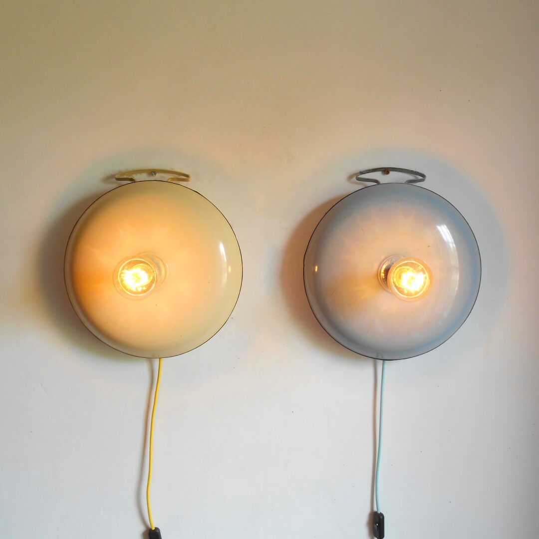 A pair of vintage bed warmer lamps by Fiona Bradshaw Designs