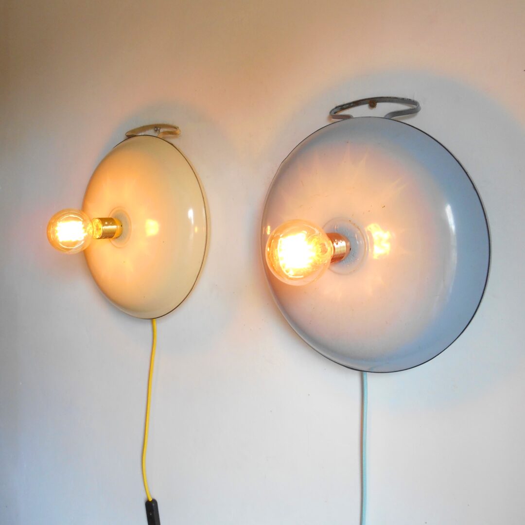 A pair of vintage bed warmer lamps by Fiona Bradshaw Designs