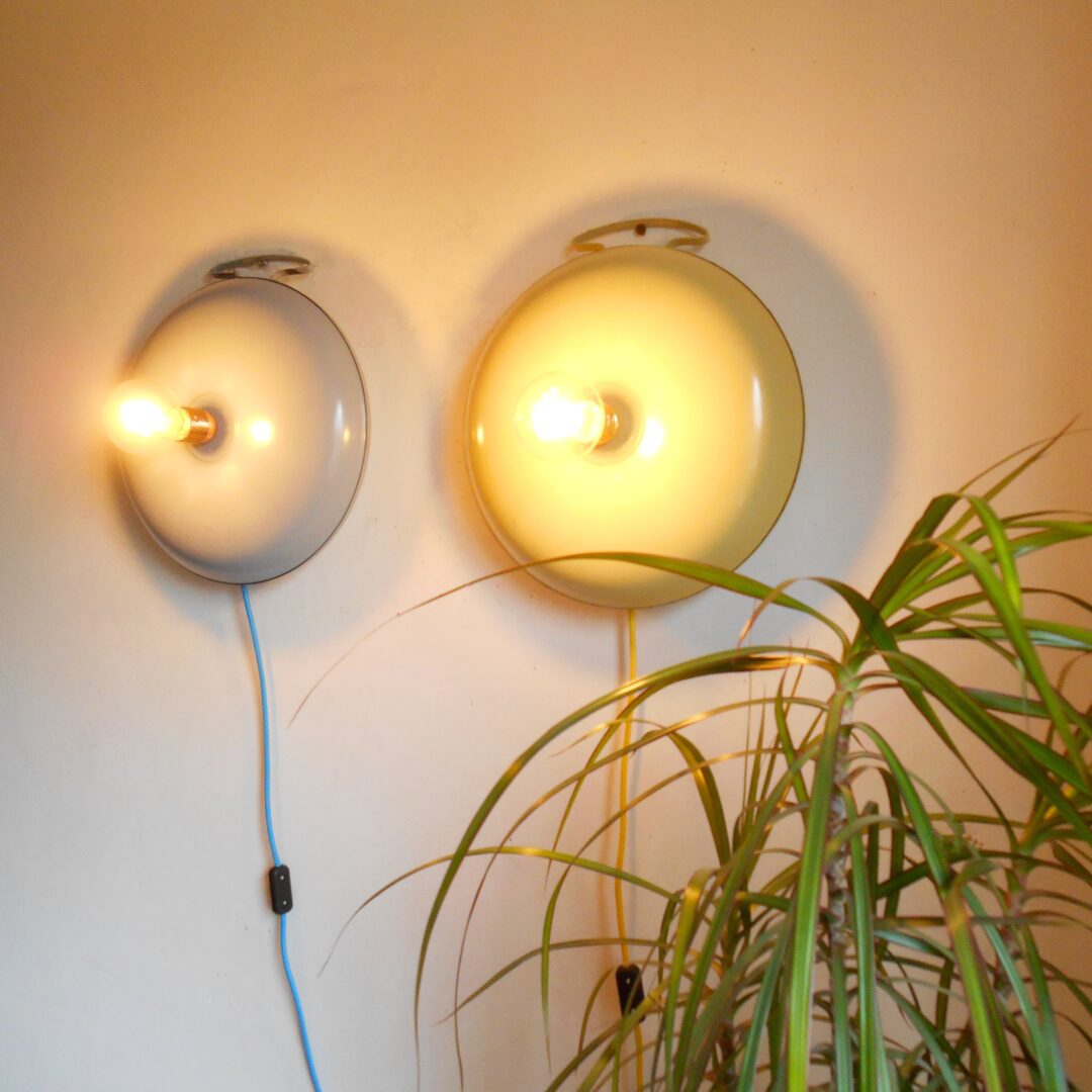 A pair of vintage bed warmer lamps by Fiona Bradshaw Designs