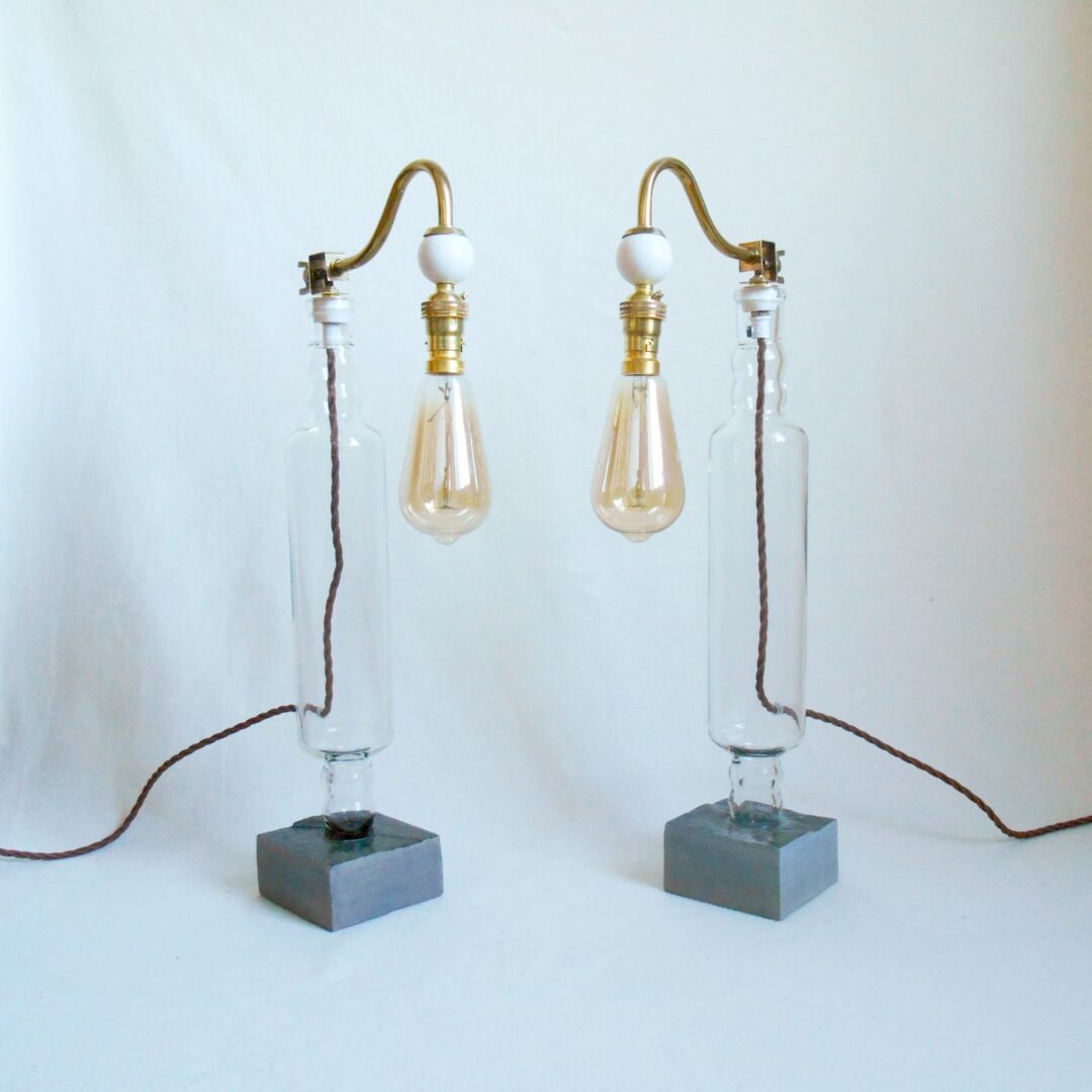 Unique lamps made from vintage glass rolling pins by Fiona Bradshaw Designs
