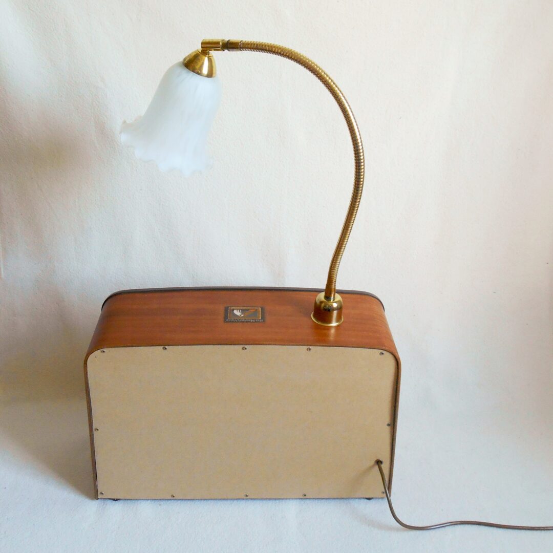 A repurposed HMV radio table lamp by Fiona Bradshaw Designs