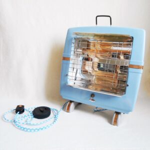 Repurposed lamp using a baby blue belling heater by Fiona Bradshaw Designs