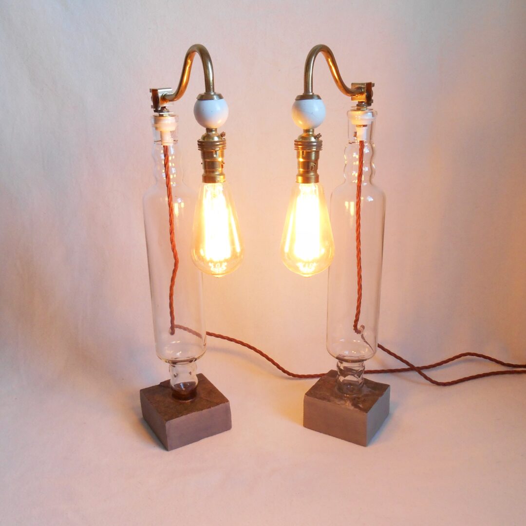 Unique lamps made from vintage glass rolling pins by Fiona Bradshaw Designs