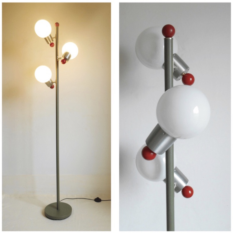Retro floor lamp with three adjustable glass globe shades by Fiona Bradshaw Designs