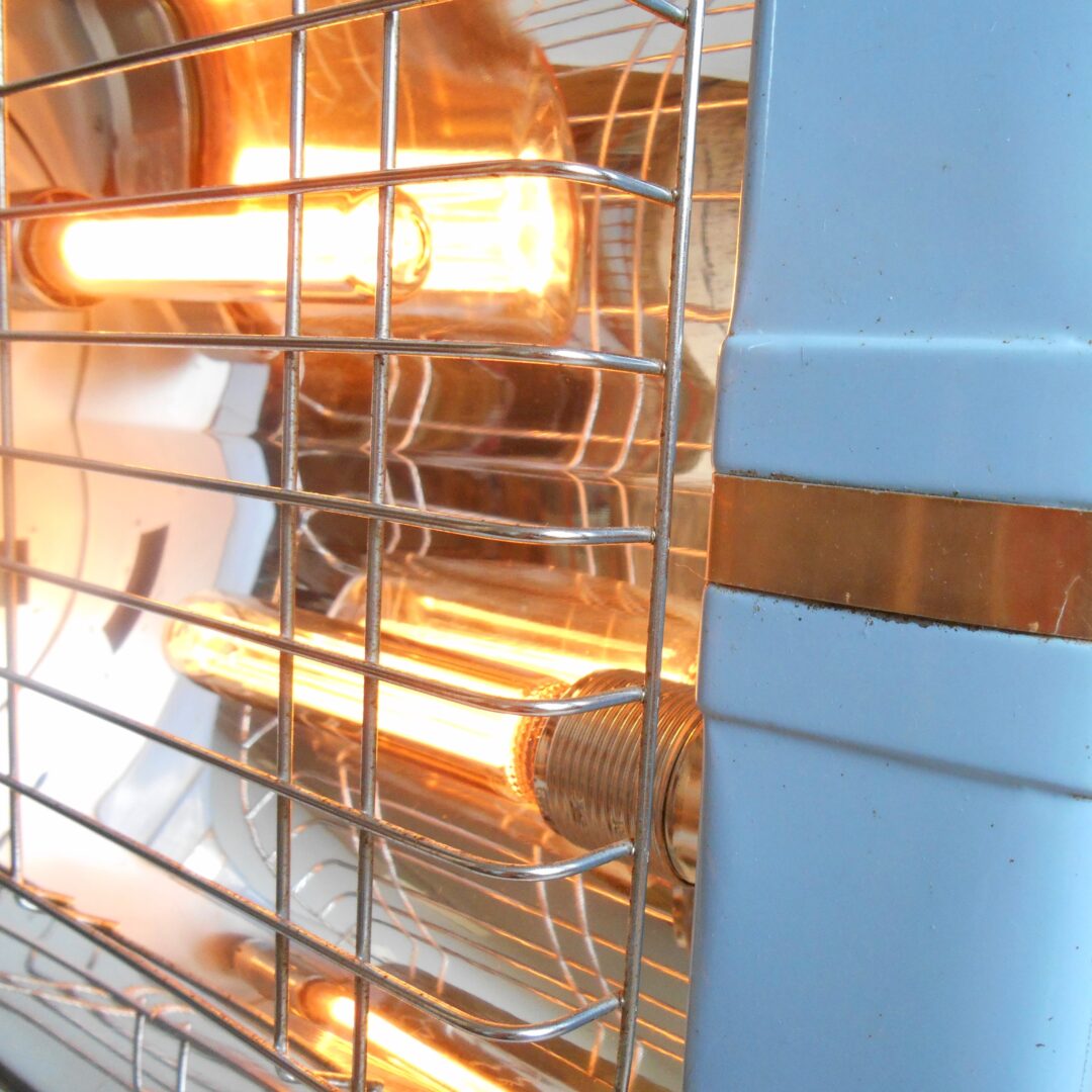 Repurposed lamp using a baby blue belling heater by Fiona Bradshaw Designs