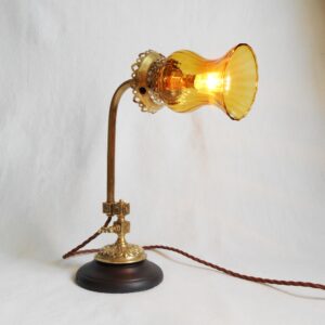 Brass and amber glass table lamp