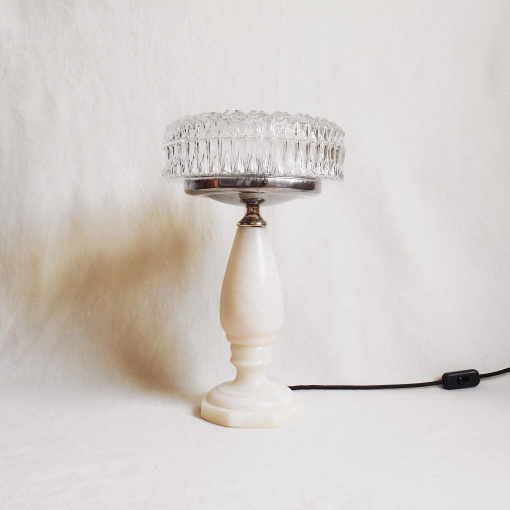 Marble table lamp with a stunning cut glass shade by Fiona Bradshaw Designs
