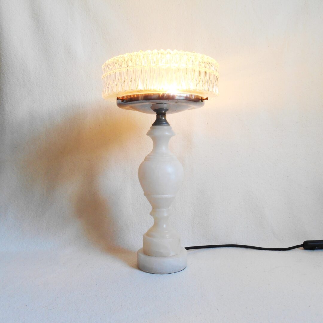 A vintage marble table lamp with a stunning cut glass shade by Fiona Bradshaw Designs