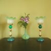A pair of Art Deco style lamps with frilly green glass shades by Fiona Bradshaw Designs