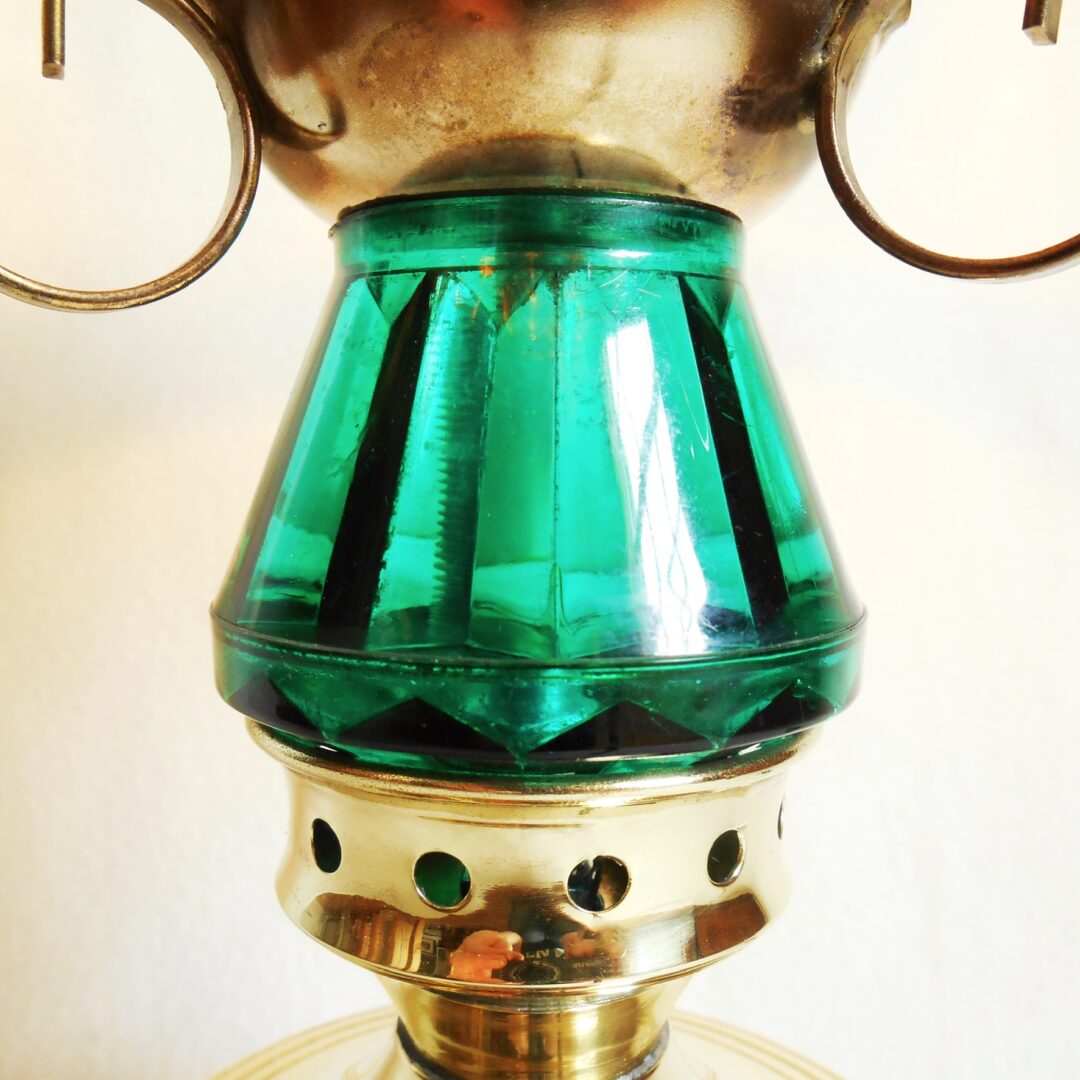 A vintage brass table lamp with a jelly mould shade by Fiona Bradshaw Designs