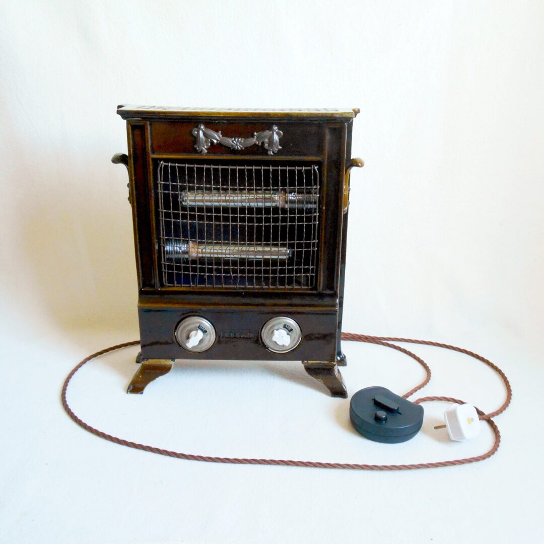 Repurposed lamp using an antique cast iron electric heater by Fiona Bradshaw Designs