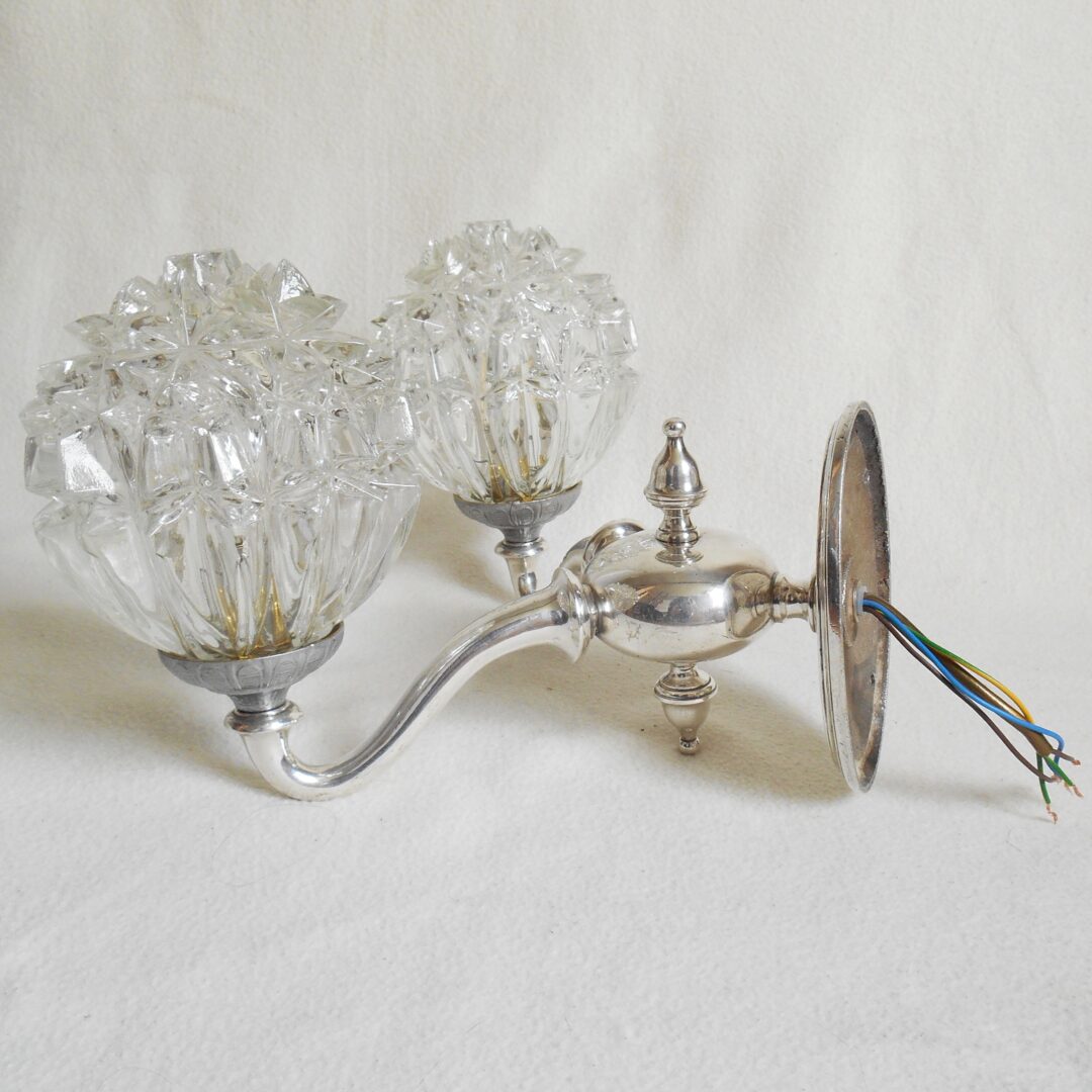 Antique pewter dual wall sconce with sparkling cut glass shades by Fiona Bradshaw Designs