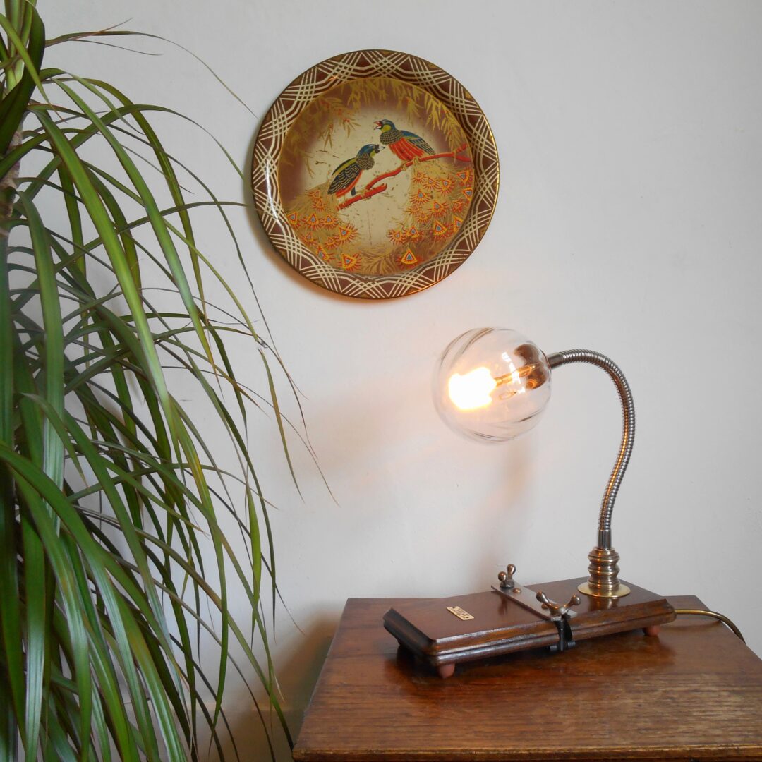 A vintage tie press adjustable desk lamp by Fiona Bradshaw Designs