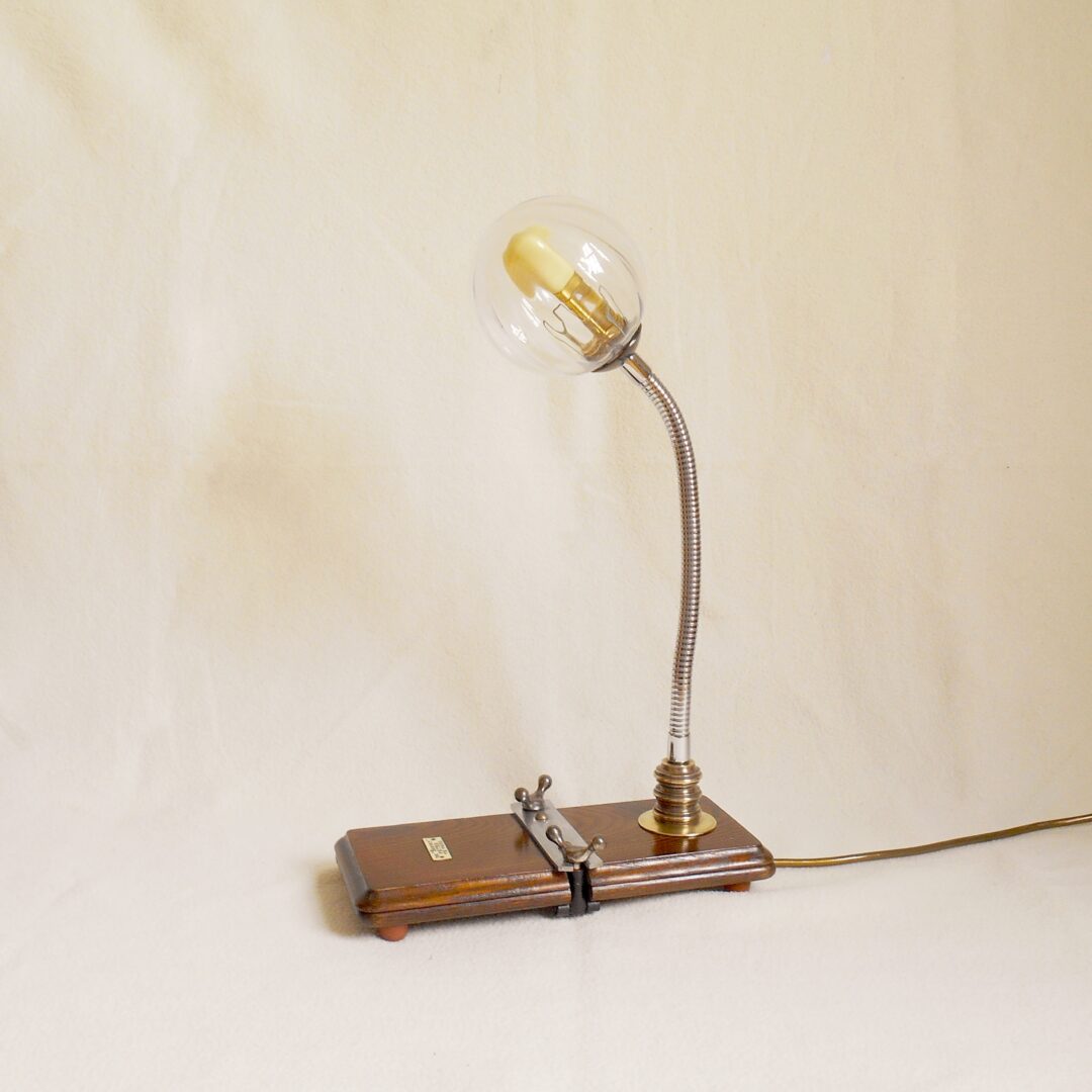 A vintage tie press adjustable desk lamp by Fiona Bradshaw Designs