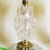 A pair of cut glass mid century lamps with lime green shades by Fiona Bradshaw Designs