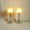A pair of cut glass mid century lamps with lime green shades by Fiona Bradshaw Designs
