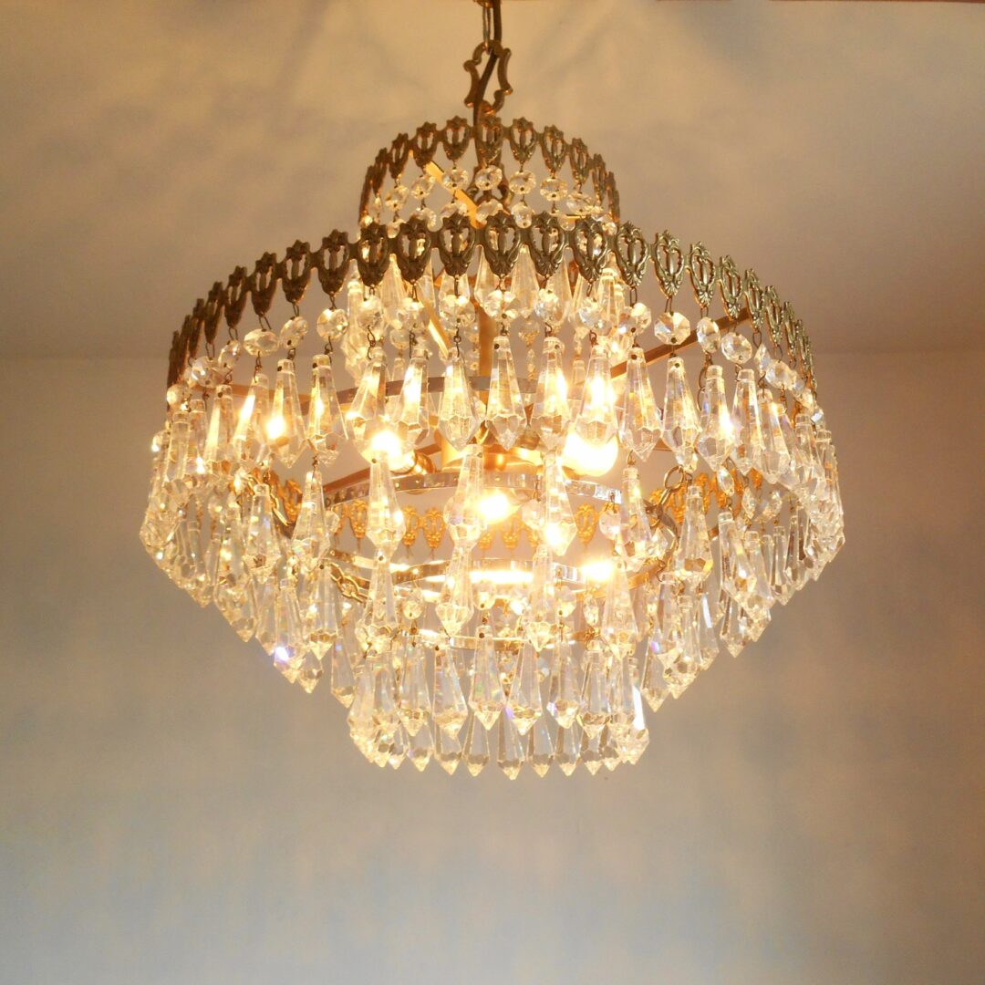 Antique five tier crystal chandelier by Fiona Bradshaw Designs