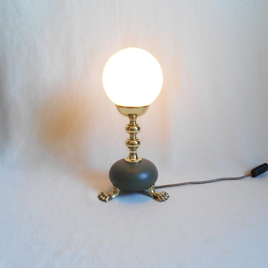 An antique brass table lamp with three clawed feet by Fiona Bradshaw Designs