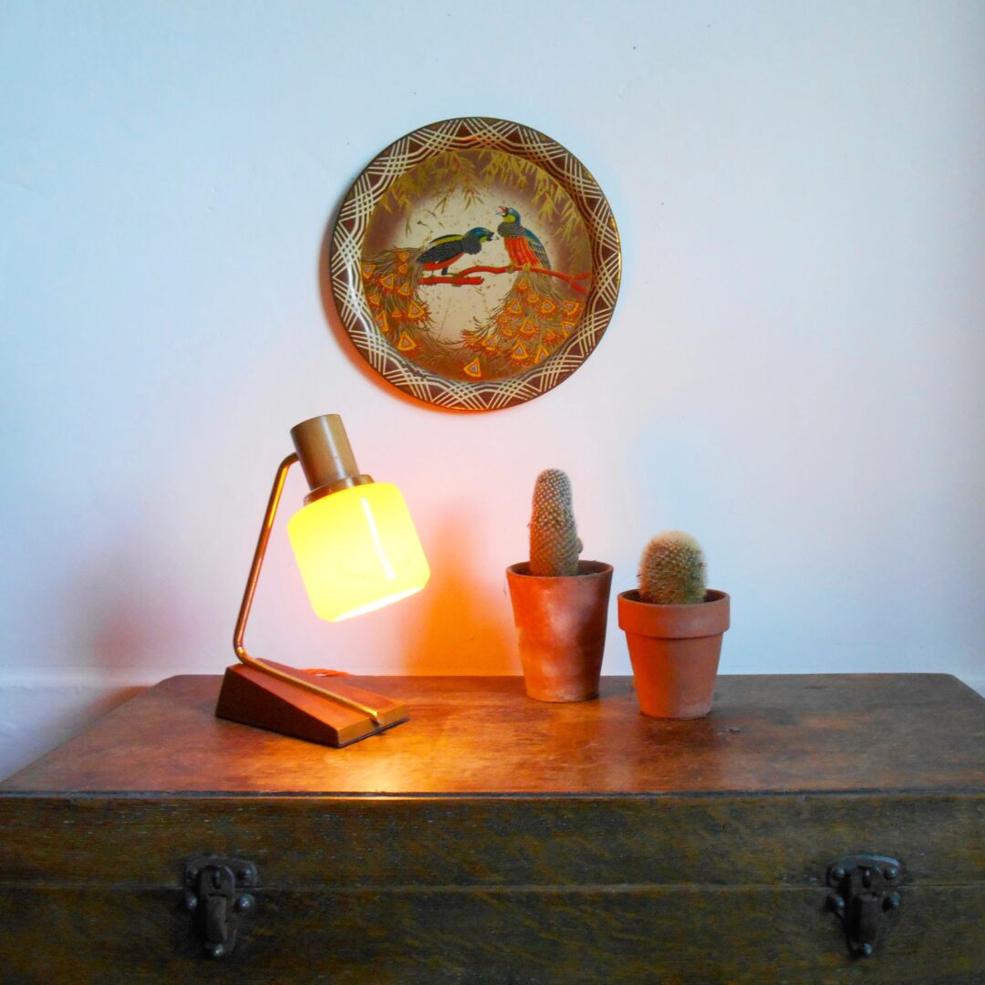 A mid century modern sweet orange spot lamp by Fiona Bradshaw Designs