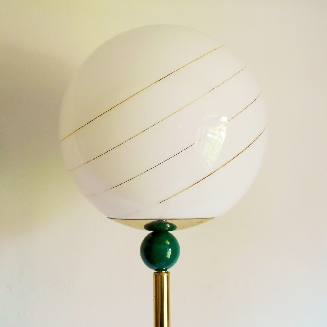 A retro style green and gold floor lamp by Fiona Bradshaw designs