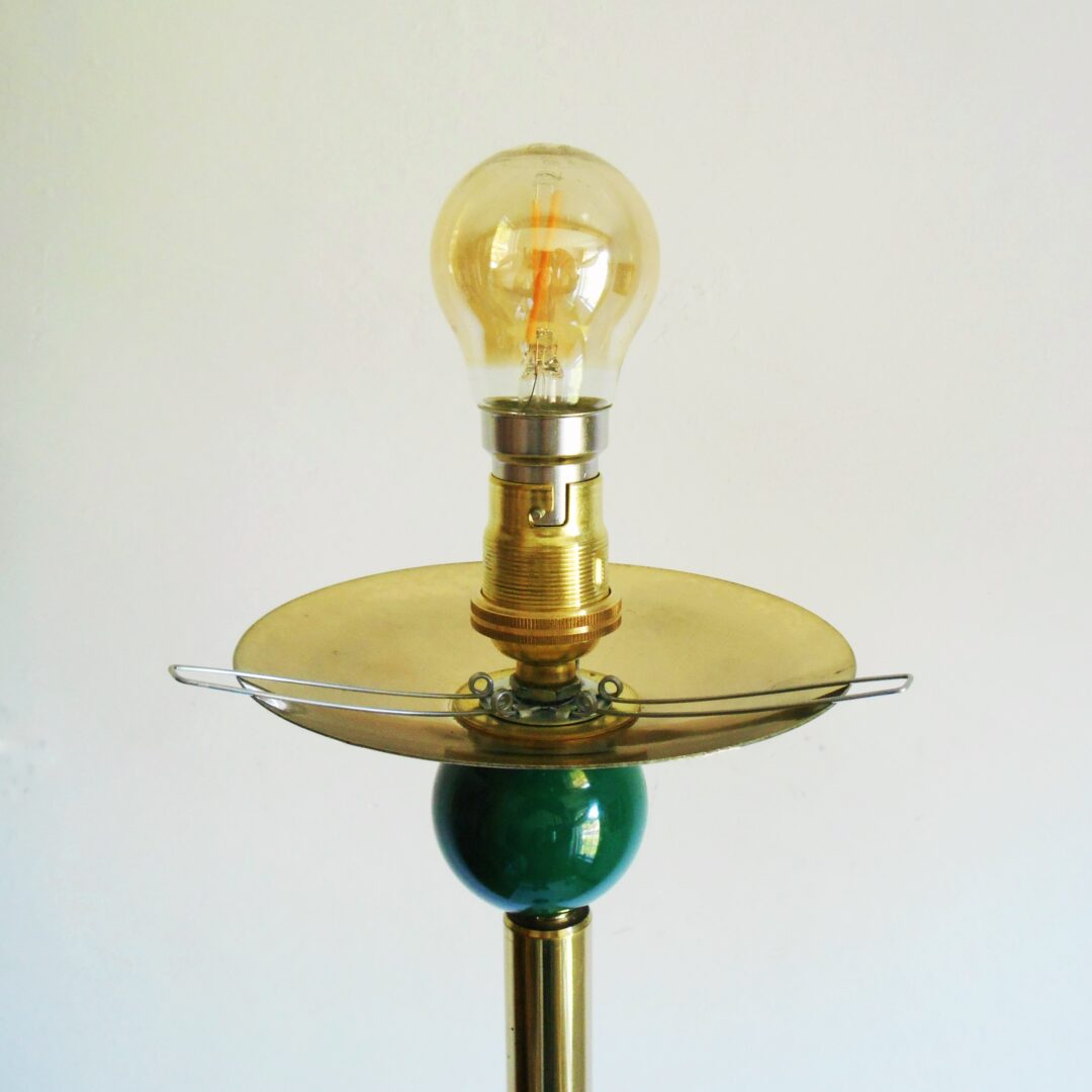 A retro style green and gold floor lamp by Fiona Bradshaw designs