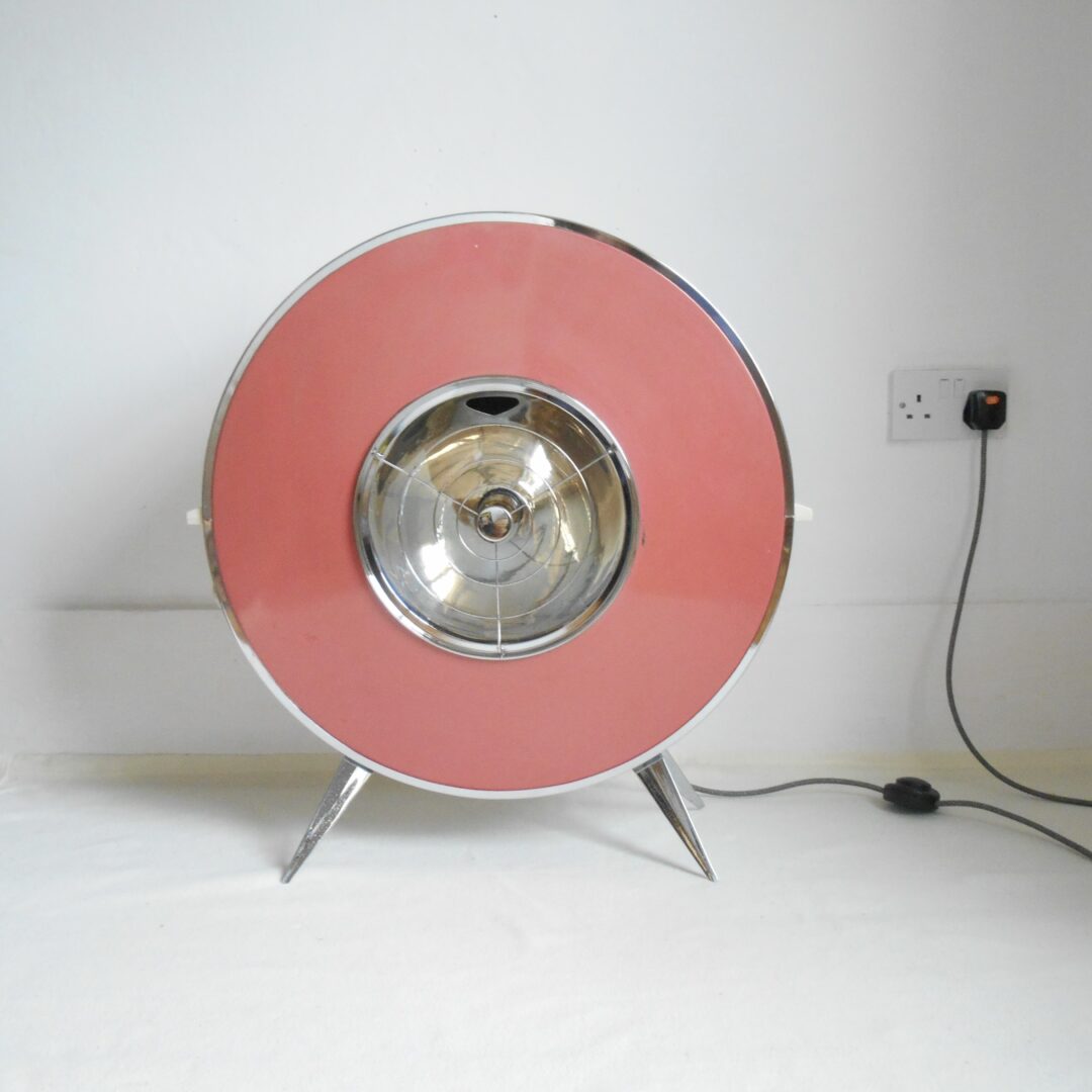 A cool Sofono Spacemaster heater repurposed into a retro floor lamp by Fiona Bradshaw Designs