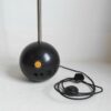 A bowling ball floor lamp with a gorgeous mid century modern amber glass shade by Fiona Bradshaw Designs