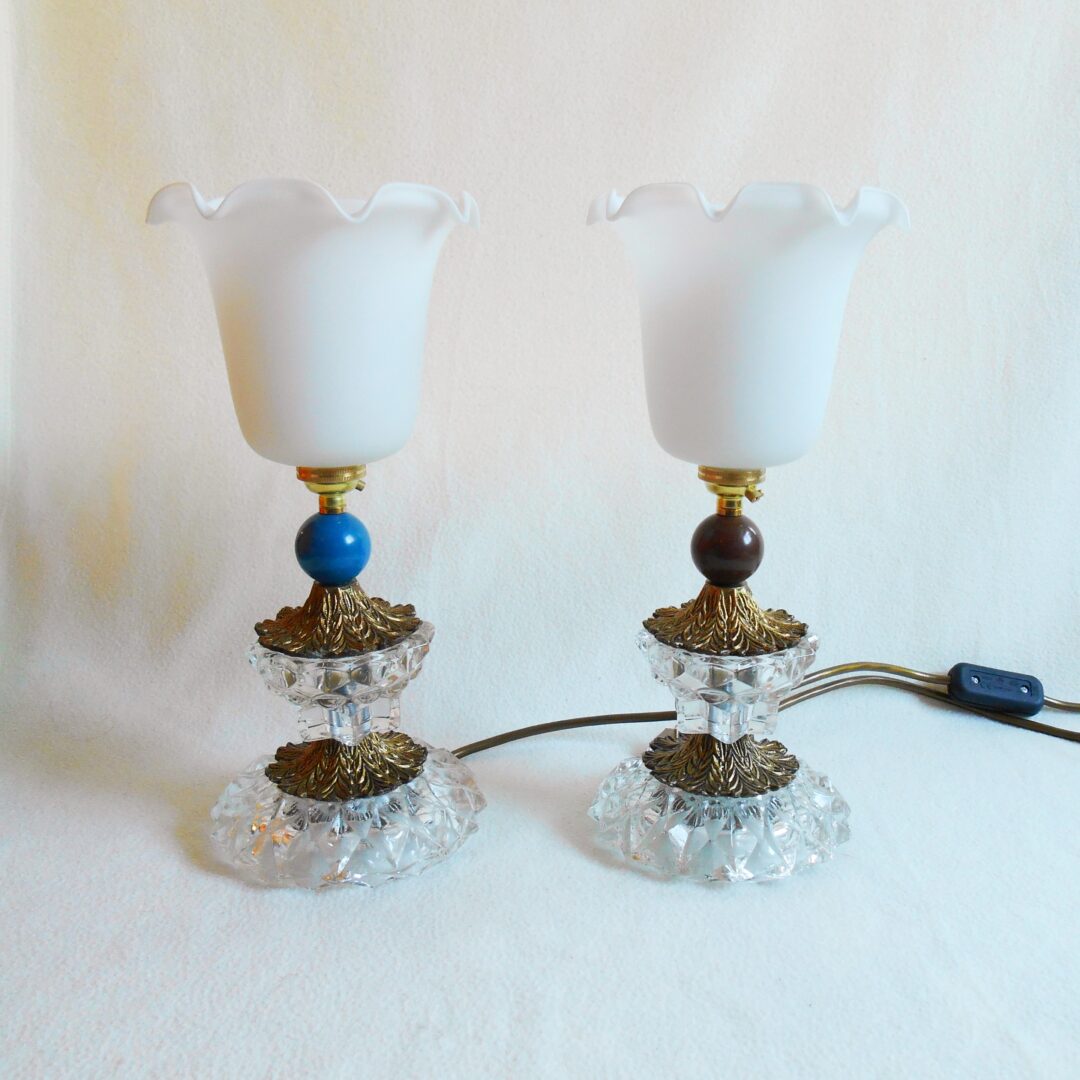 A couple of sparkling vintage cut glass table lamps by Fiona Bradshaw Designs