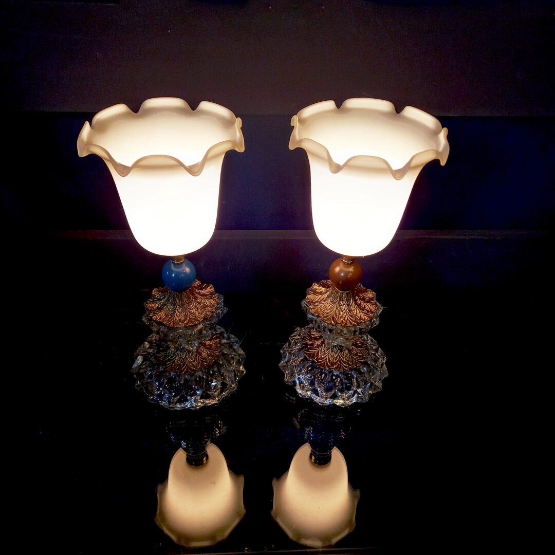A couple of sparkling vintage cut glass table lamps by Fiona Bradshaw Designs