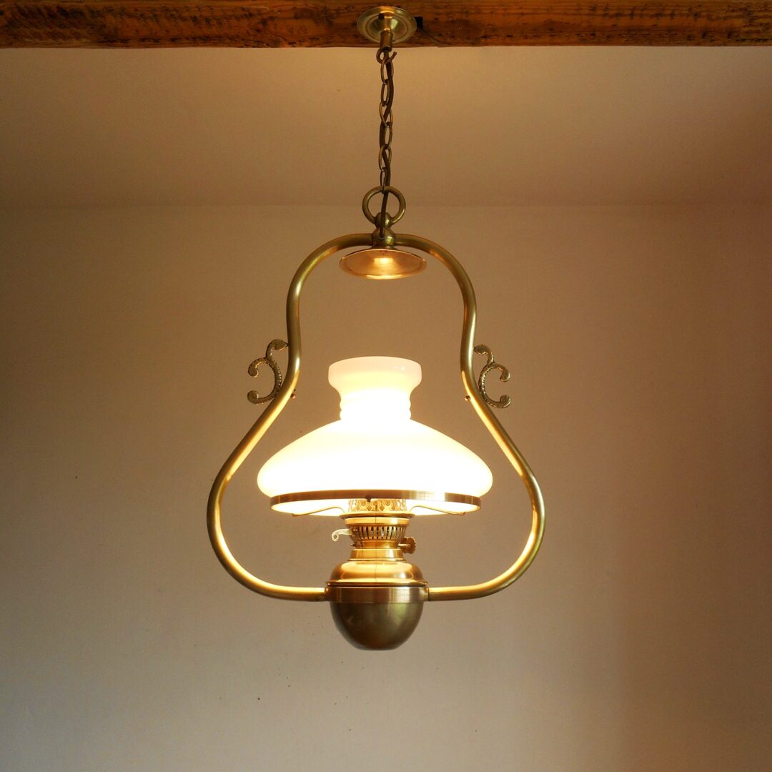 An antique solid brass pendant lamp by Fiona Bradshaw Designs