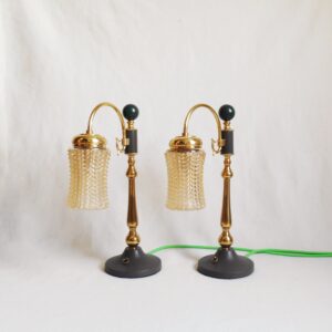 A pair of unique brass and cut glass table lamps by Fiona Bradshaw Designs