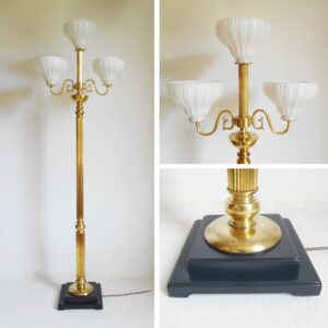 A bespoke golden brass floor lamp by Fiona Bradshaw Designs