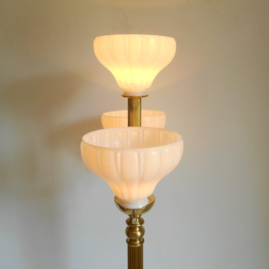 A bespoke golden brass floor lamp by Fiona Bradshaw Designs
