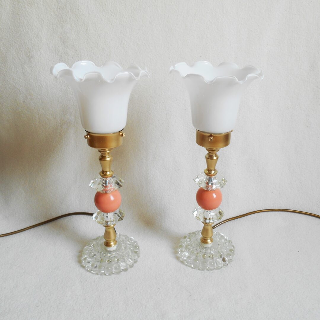 A pair of mid century cut glass table lamps by Fiona Bradshaw Designs