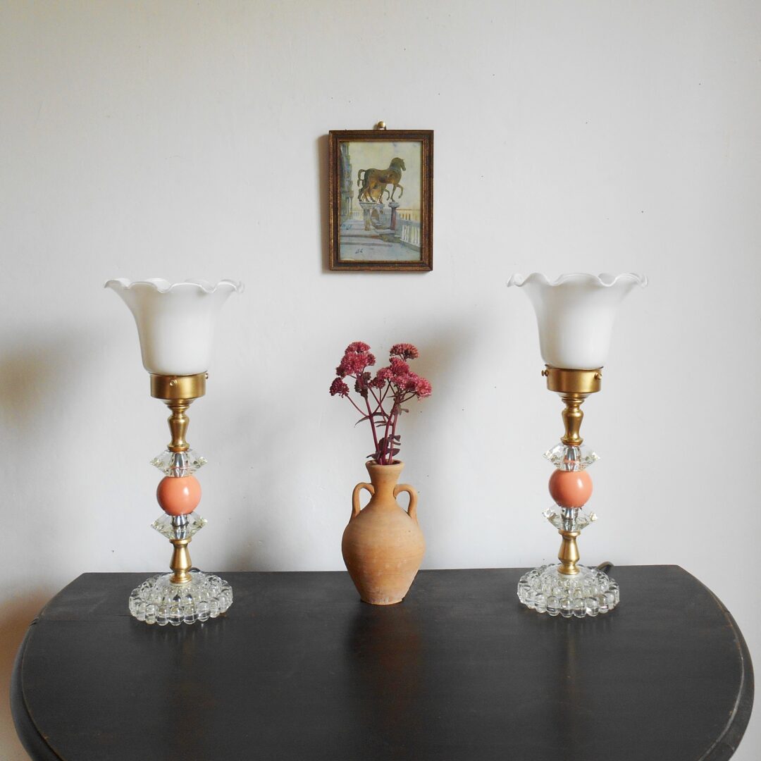 A pair of mid century cut glass table lamps by Fiona Bradshaw Designs