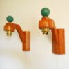 A pair of unique mid century modern teak wall lamps by Fiona Bradshaw Designs