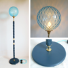 A blue mid century modern floor lamp by Fiona Bradshaw Designs