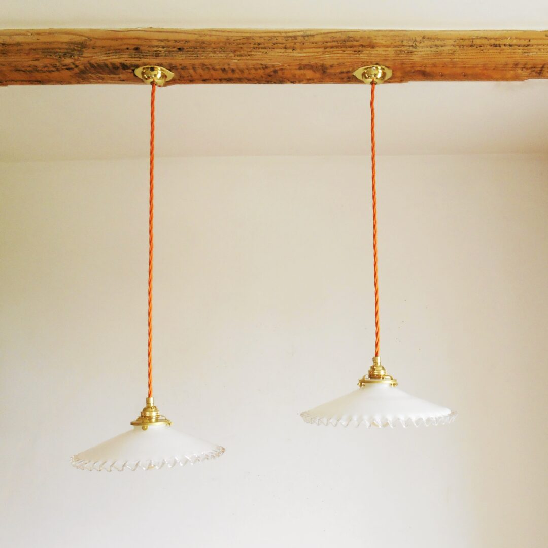 A pair of french antique pendant lamps by Fiona Bradshaw Designs