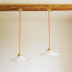 A pair of french antique pendant lamps by Fiona Bradshaw Designs