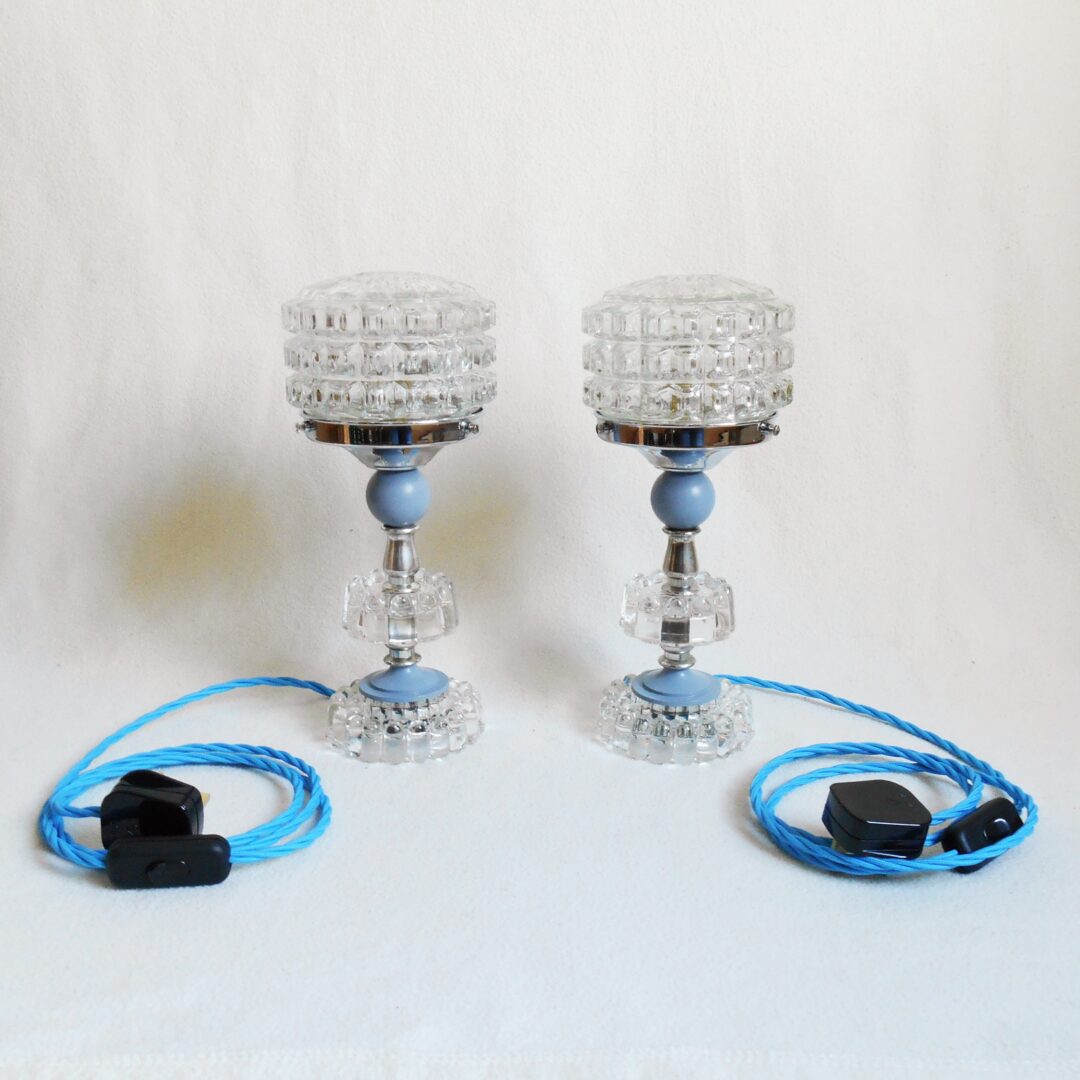 A pair of mid century cut glass table lamps by Fiona Bradshaw Designs