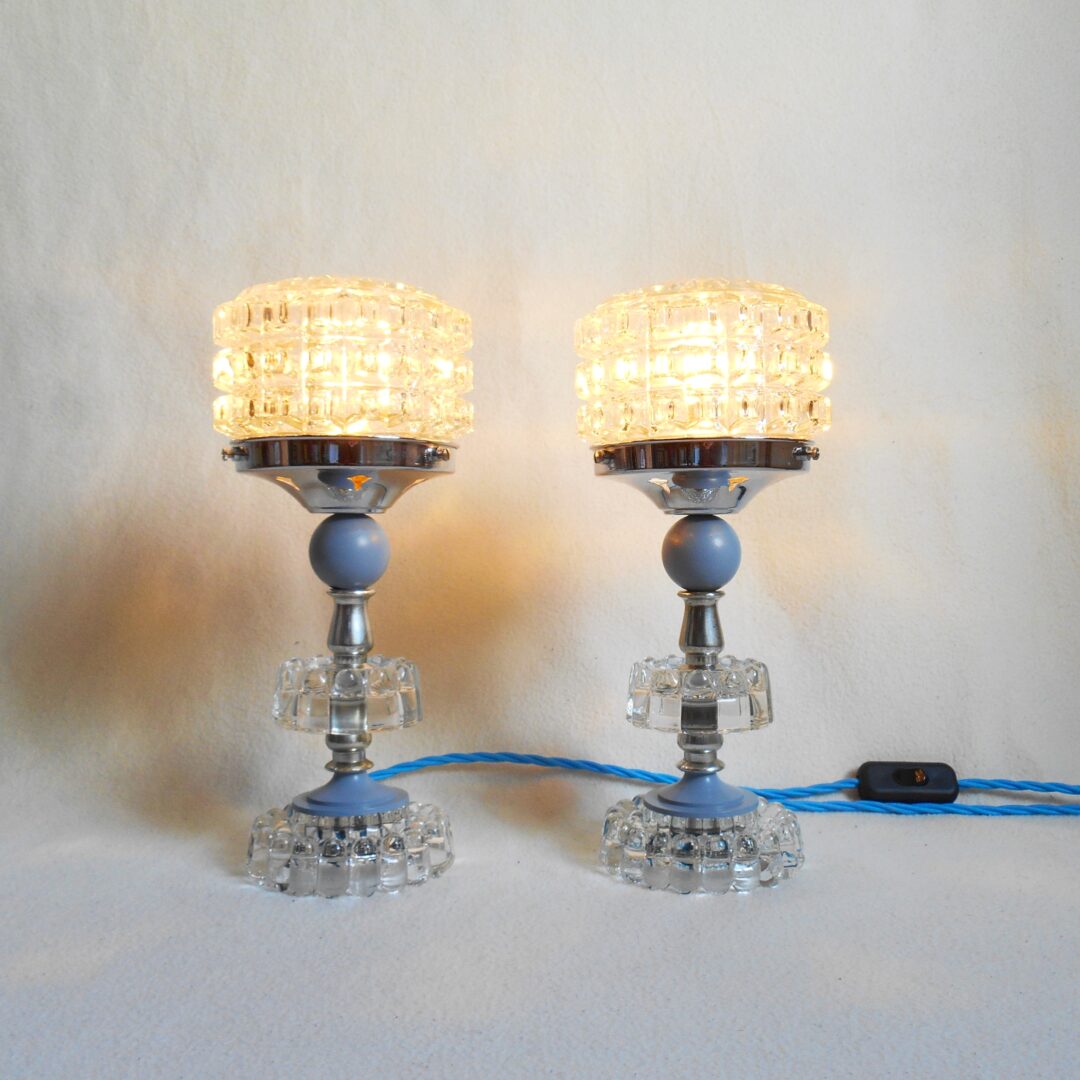 A pair of mid century cut glass table lamps by Fiona Bradshaw Designs