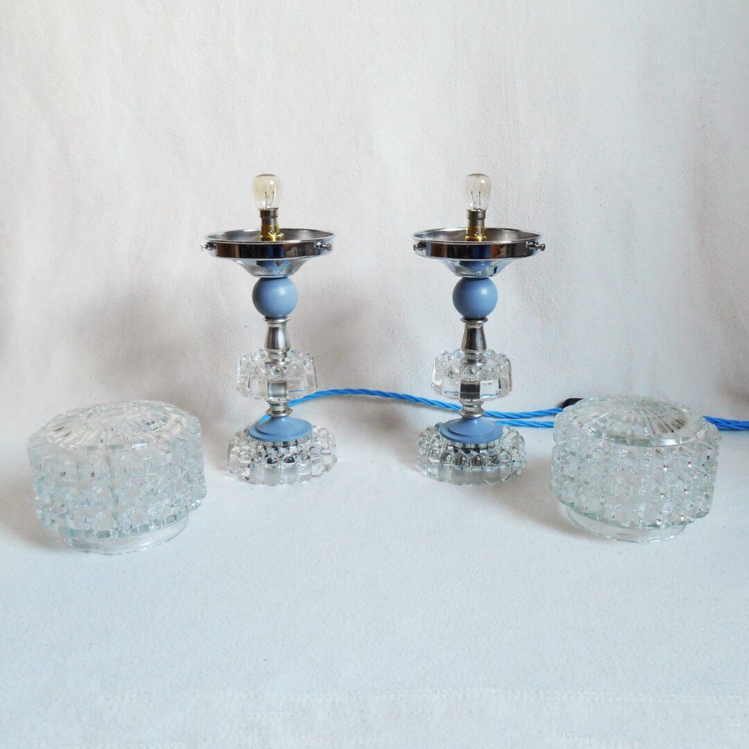 A pair of mid century cut glass table lamps by Fiona Bradshaw Designs