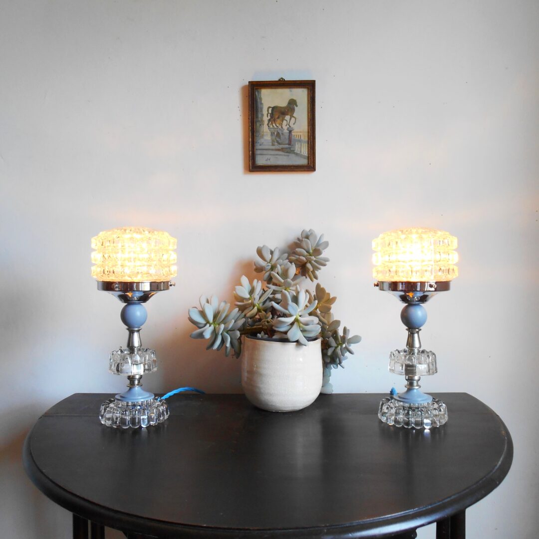 A pair of mid century cut glass table lamps by Fiona Bradshaw Designs