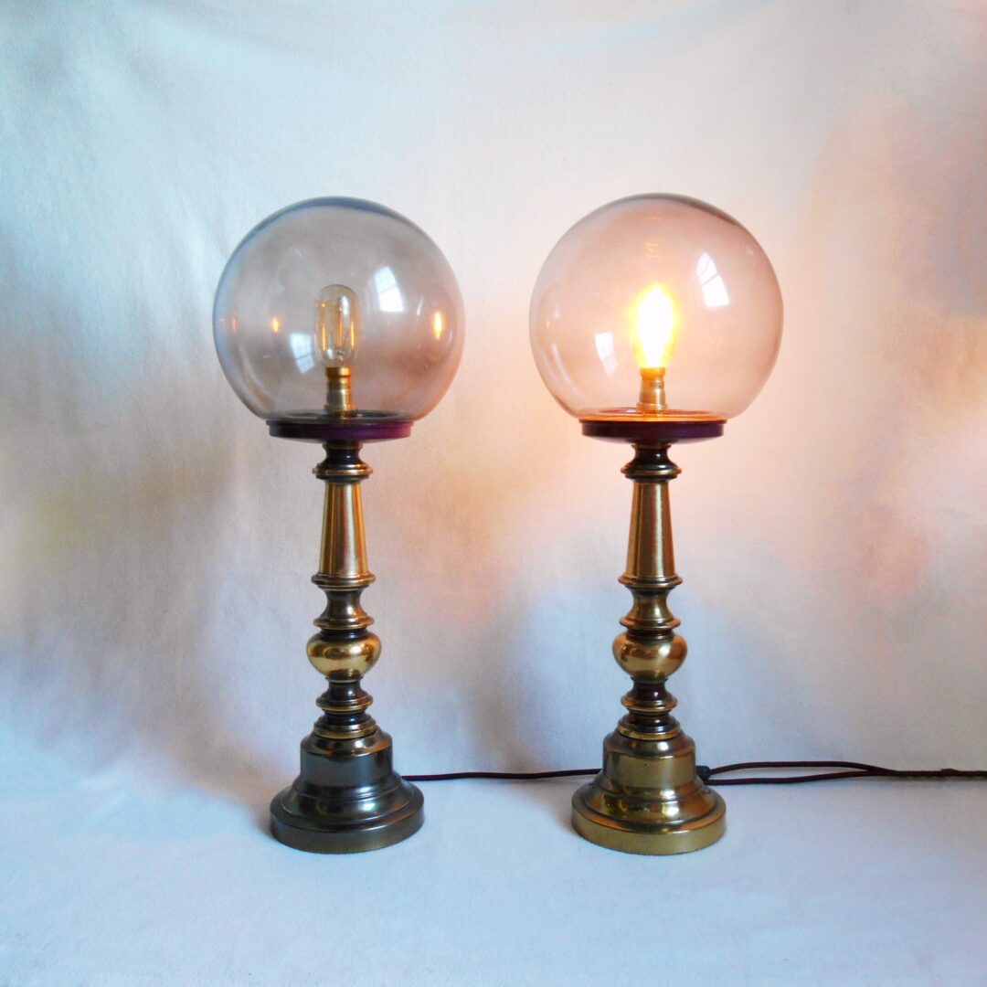 A pair of large brass table lamps by Fiona Bradshaw Designs