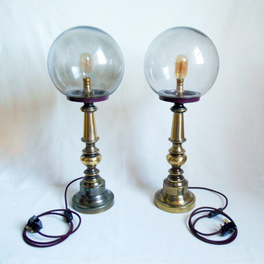 A pair of large brass table lamps by Fiona Bradshaw Designs